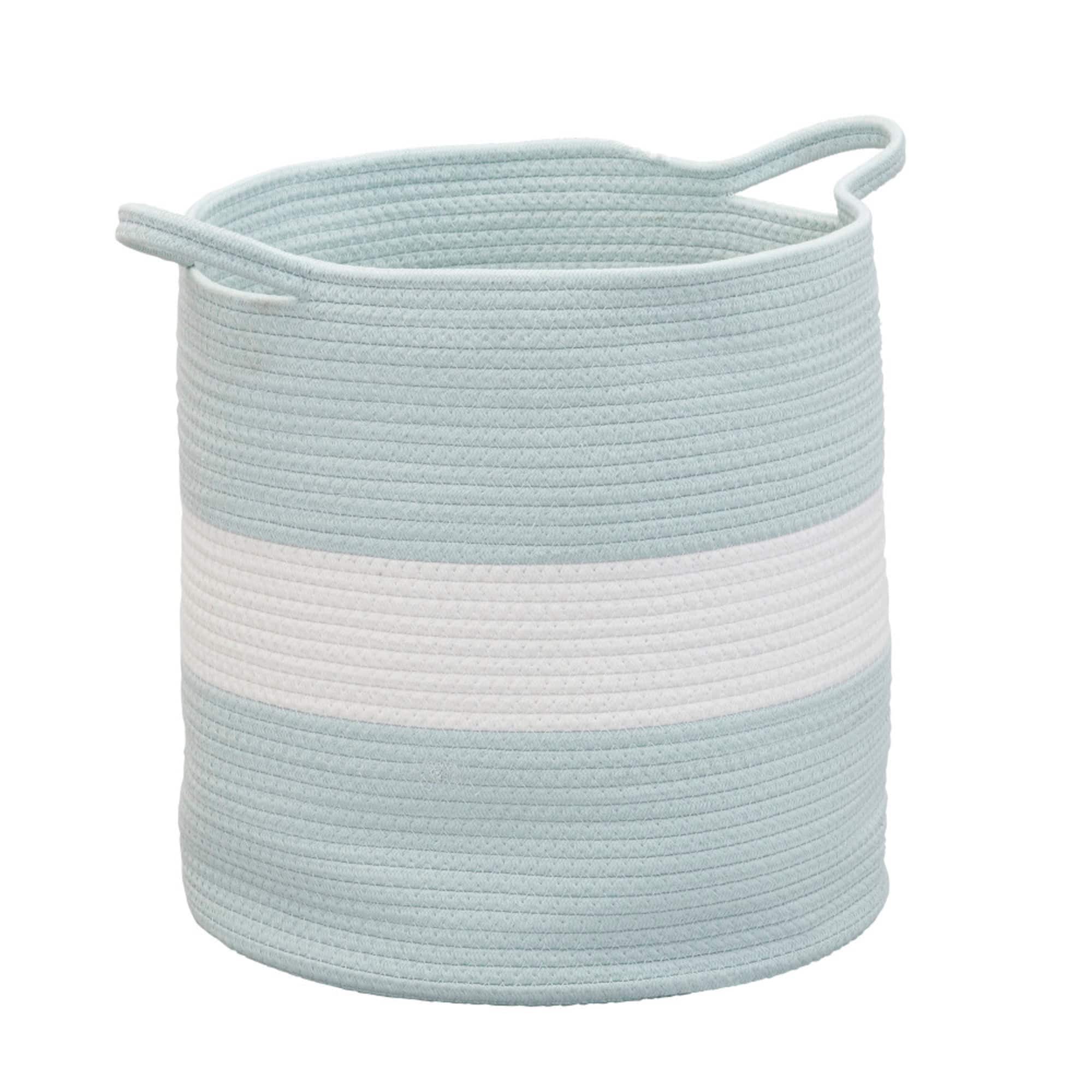 Household Essentials 15" Sky Blue & White Broadband Cotton Rope Basket
